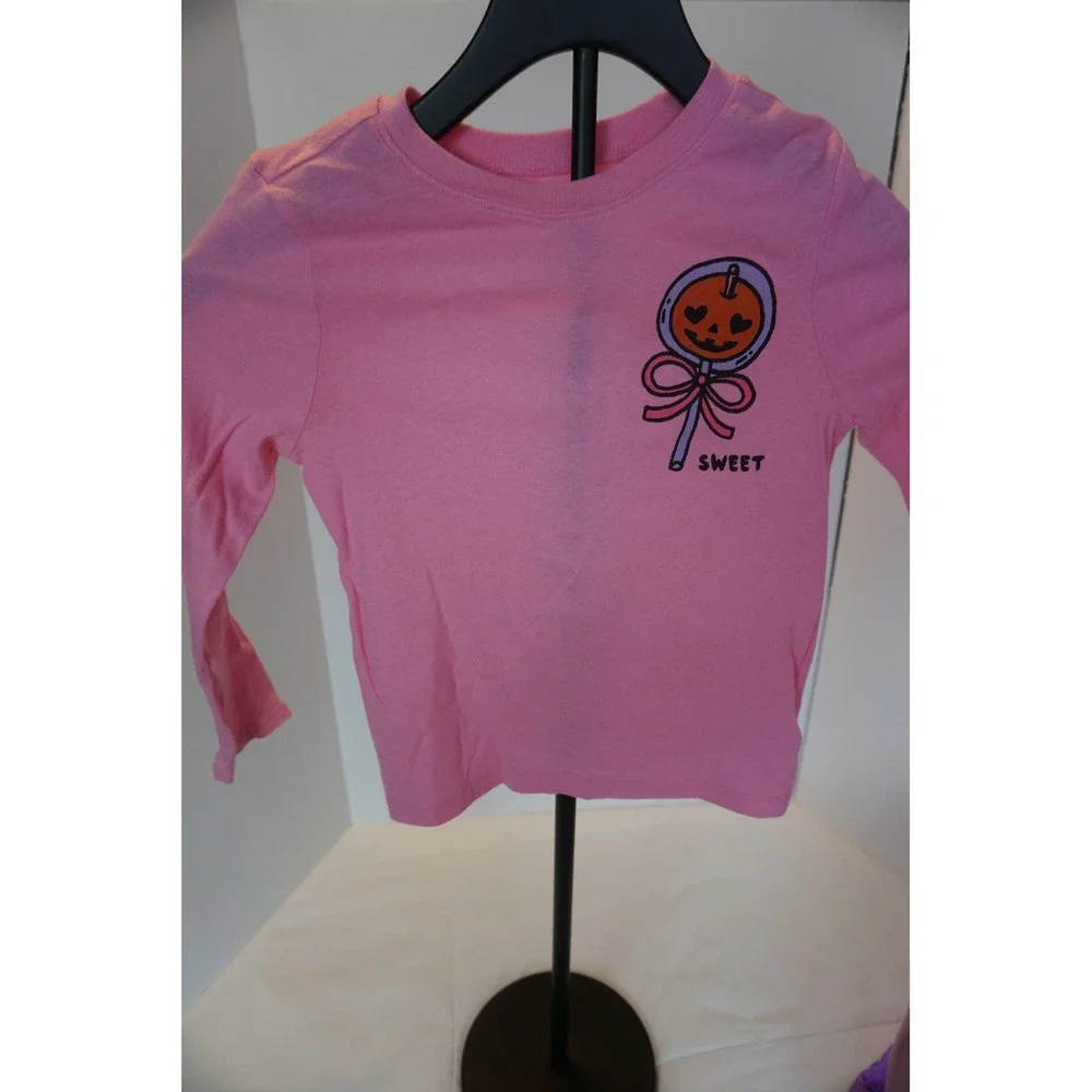 Old Navy Girls Pink Halloween Pumpkin Lollipop Graphic Long Sleeve Tee Shirt 5T